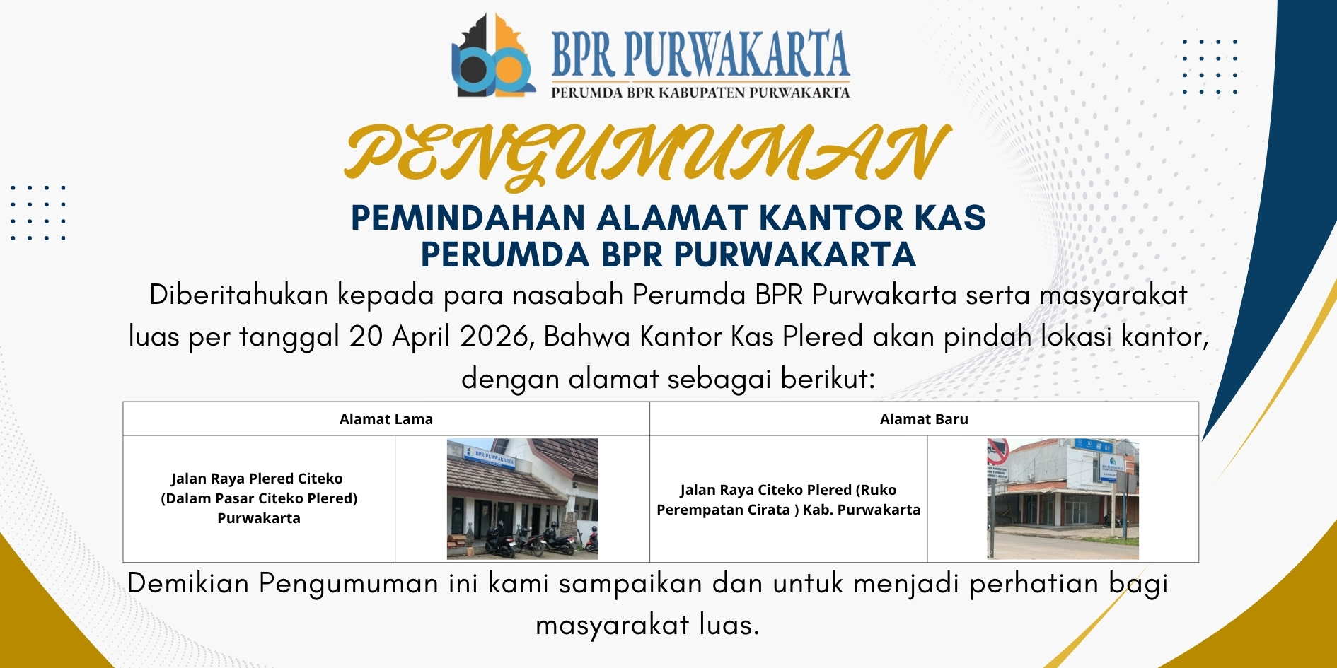 Perpindahan Kantor Kas Plered Perumda Bpr Purwakarta